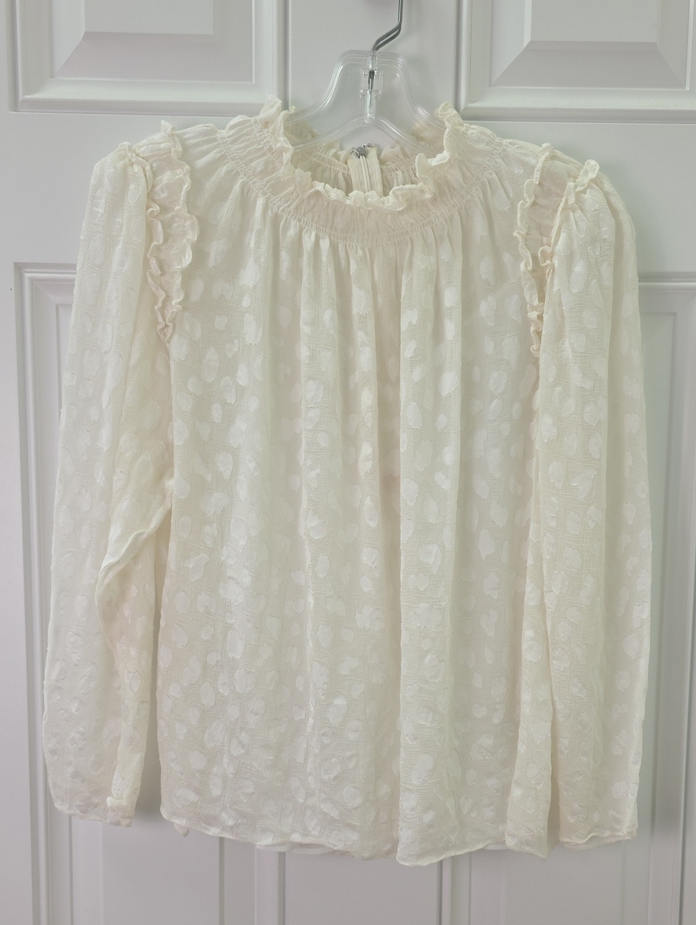 Rebecca Taylor Cream Ruffled Neck Long-Sleeve Blouse With Shell. Size 10